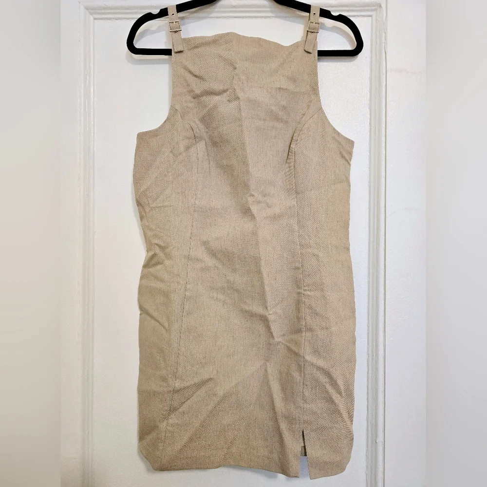 NEW Amanda Uprichard / Revolve Neutral Beige Mini Dress with Buckle Straps SZ L - Picture 3 of 15